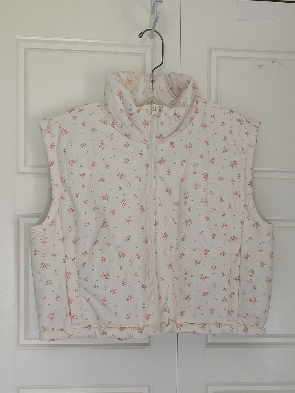 Thread & Supply Cream Quilted Vest with Pink Floral Print
